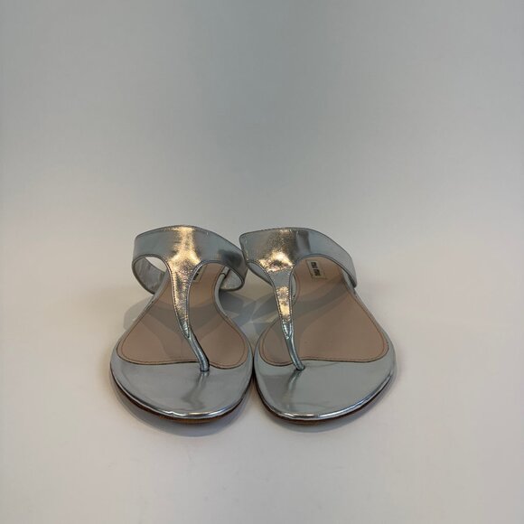 Miu Miu Metallic Silver Sandals with Rhinestone Heel Design, Size 41 EU - Picture 7 of 16